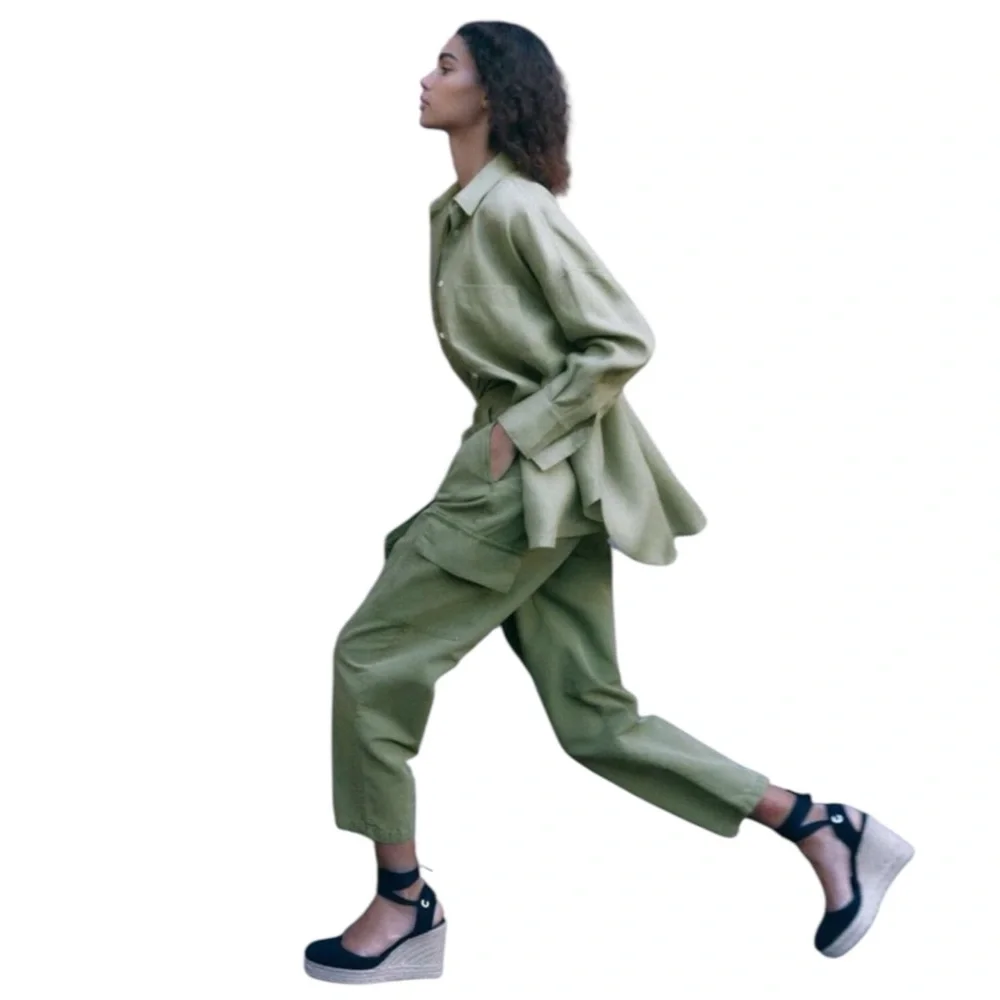 ZARA Paperbag High Waist Belted Cargo Pants in Army Green Size Large — WOW!!!